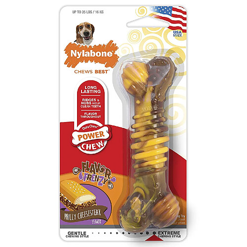 Nylabone Jouet Dentaire à Mâcher Résistant Dura Os Texturisé Goût B?uf/Fromage pour les Chiens de Taille Moyenne Jusqu'à 16 kg