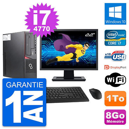 PC Fujitsu E720 DT Ecran 22" Intel i7-4770 RAM 8Go Disque 1To Windows 10 Wifi · Occasion