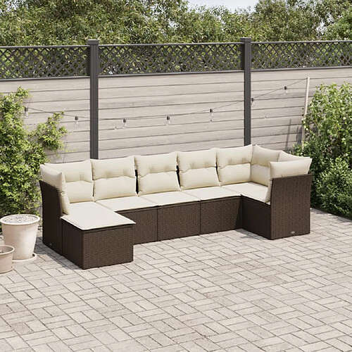 vidaXL Salon de jardin avec coussins 7 pcs marron résine tressée