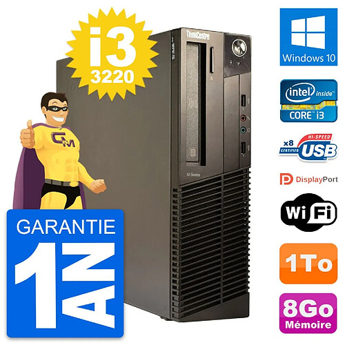 PC Lenovo ThinkCentre M82 SFF Intel i3-3220 RAM 8Go Disque 1To Windows 10 Wifi · Occasion