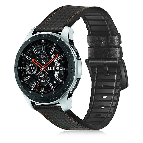 Wewoo Bracelet pour montre connectée appliquer le cuir actif en fibre de carbonne Samsung Galaxy Watch 22mm avec la bande de sports de silicone noir + brun