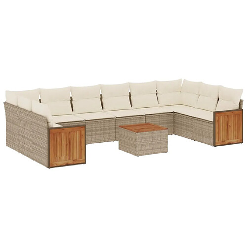 Maison Chic Salon de jardin 11 pcs avec coussins | Ensemble de Table et chaises | Mobilier d'Extérieur beige résine tressée -GKD12448