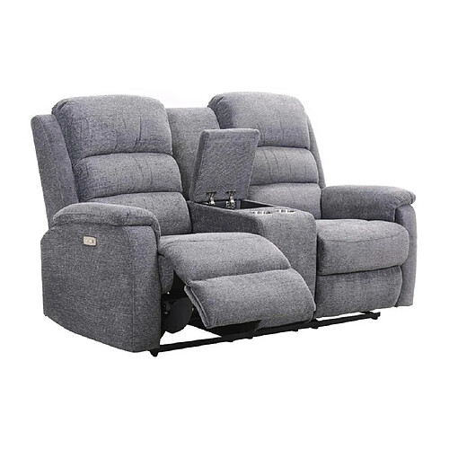 Vente-Unique Canapé 2 places relax électrique avec tablette en tissu anthracite NEVERS