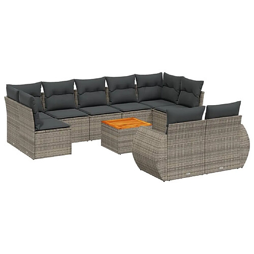 Maison Chic Salon de jardin avec coussins 10 pcs, Ensemble Tables et chaises de jardin, gris résine tressée -GKD143668