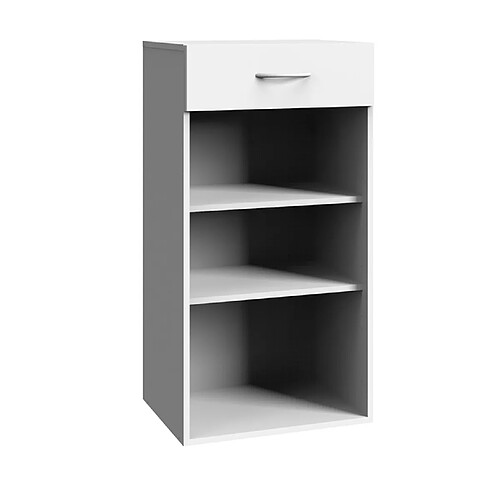 Pegane Etagère de rangement avec 1 tiroir et 2 tablettes en mélamine coloris blanc - longueur 80 x hauteur 98 x profondeur 40 cm