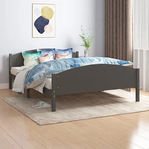 Maison Chic Lit adulte - Lit simple Cadre de lit,Structure du lit Contemporain Gris foncé Bois de pin massif 140x200 cm -MN12473