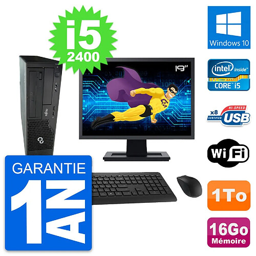 PC Fujitsu E500 DT Ecran 19" Intel i5-2400 RAM 16Go Disque 1To Windows 10 Wifi · Occasion