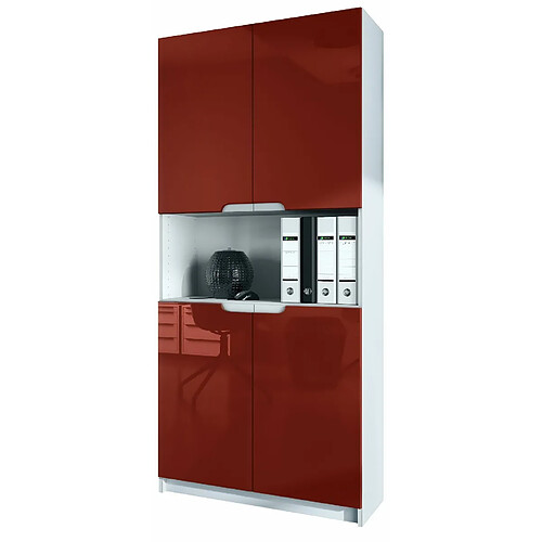 Mpc Armoire De Bureau Blanc Mat Et Bordeaux Laqué (lxhxp) : 82 X 184 X 37