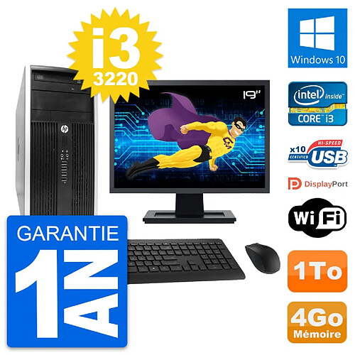 PC Tour HP Pro 6300 CMT Ecran 19" i3-3220 RAM 4Go Disque Dur 1To Windows 10 Wifi · Occasion