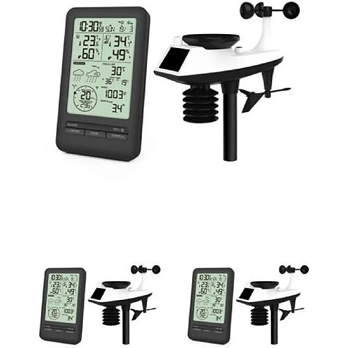 Optex STATION MÉTÉO RADIO CONTRÔLÉE NOIR ET BLANC AVEC CAPTEUR 5 EN 1, ANÉMOMÈTRE ET PLUVIOMÈTRE Capteur solaire