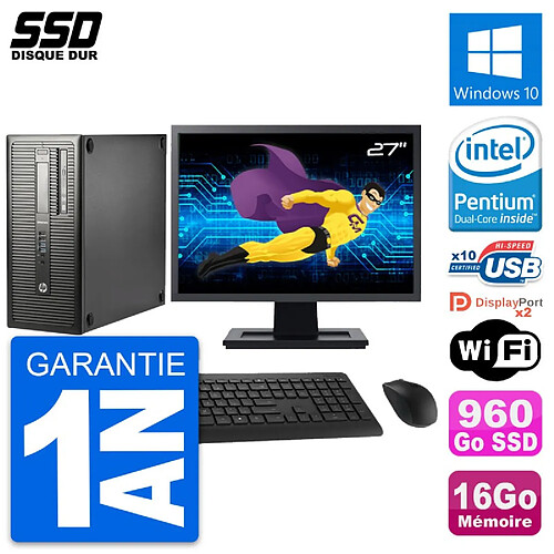 PC Tour HP EliteDesk 800 G1 Ecran 27" G3220 RAM 16Go SSD 960Go Windows 10 Wifi · Occasion