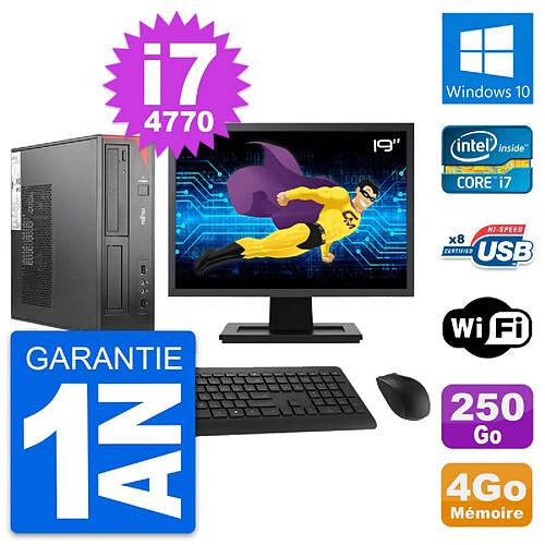 PC Fujitsu E520 DT Ecran 19" Intel i7-4770 RAM 4Go Disque 250Go Windows 10 Wifi · Occasion