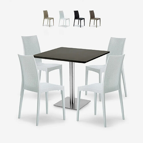 Grand Soleil Lot De 4 Chaises Poly Rotin Bar Restaurant Table Noir Horeca 90x90cm Barrett Black, Couleur: Blanc