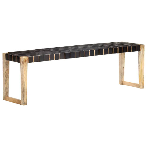 vidaXL Banc 150 cm Noir Cuir véritable et bois de manguier massif