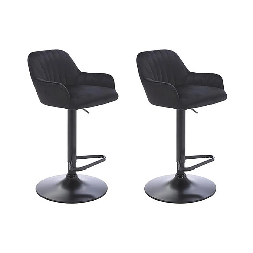 Vente-Unique Lot de 2 tabourets de bar en velours et métal - Hauteur réglable - Noir - ELEANA