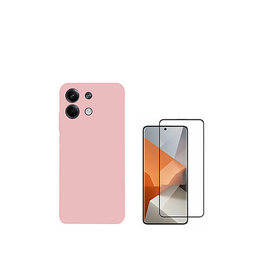 Kit de film en verre trempé de la couverture de 5D + couvercle de silicone liquide Phonecare pour Xiaomi Redmi Note 13 Pro - rose