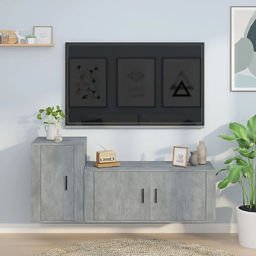 Maison Chic Ensemble de meubles TV 2 pcs pour salon - gris béton bois d'ingénierie -MN13342