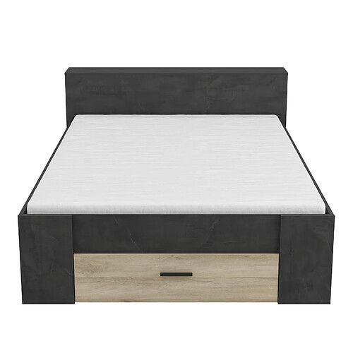 Pegane Lit adulte coloris chêne kronberg / sidewalk - longueur 150 x profondeur 217 x hauteur 74 cm