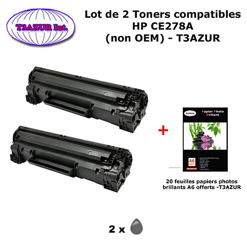 2 Toners génériques HP 78A, CE278A pour HP LaserJet Pro M1536, M1536dnf + 20f papiers photos A6 -T3AZUR