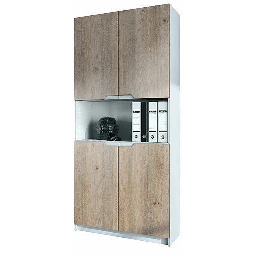 Mpc Armoire De Bureau Blanc Mat Et Aspect Chêne Nordique (lxhxp) : 82 X 184 X 37