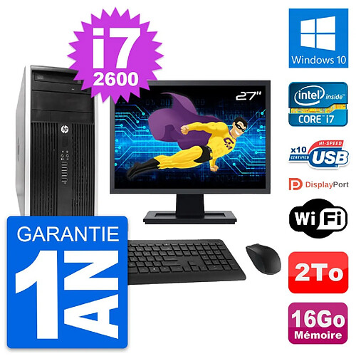 PC Tour HP Pro 6300 CMT Ecran 27" i7-2600 RAM 16Go Disque 2To Windows 10 Wifi · Occasion