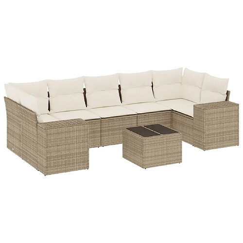 Maison Chic Salon de jardin avec coussins 8 pcs, Ensemble Tables et chaises de jardin, beige résine tressée -GKD983616