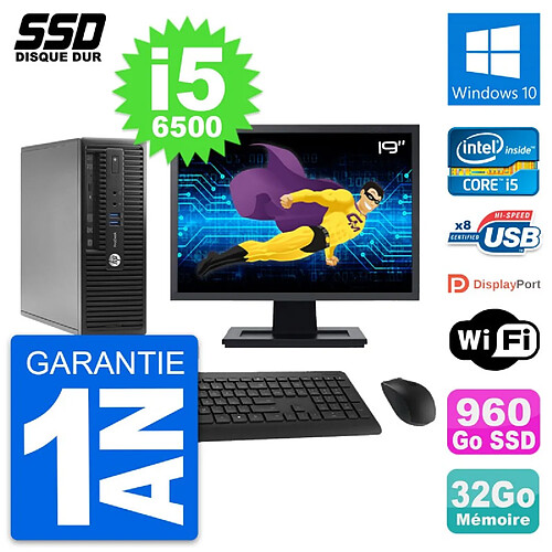 PC HP ProDesk 400 G3 SFF Ecran 19" i5-6500 RAM 32Go SSD 960Go Windows 10 Wifi · Occasion