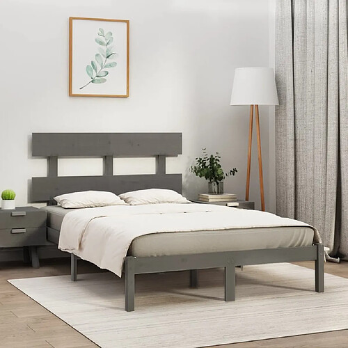 vidaXL Cadre de lit sans matelas gris 200x200 cm bois massif