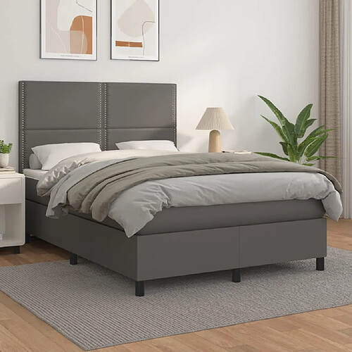 vidaXL Sommier à lattes de lit avec matelas Gris 140x190 cm Similicuir