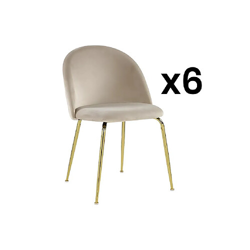 Vente-Unique Lot de 6 chaises - Velours et métal doré - Beige - MELBOURNE