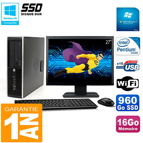 PC HP Compaq 8300 SFF Ecran 27" Intel G850 RAM 16Go Disque 960 Go SSD Wifi W7 · Occasion