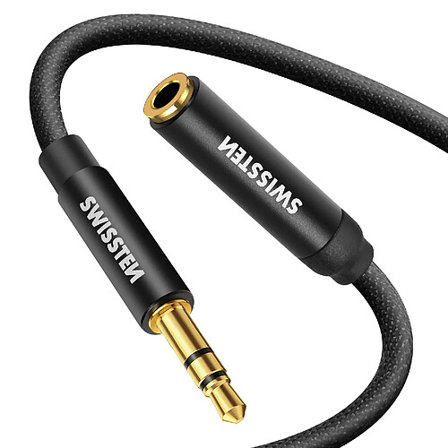 Rallonge jack 3.5mm Câble auxiliaire Swissten en Nylon tressé noir 1,5m