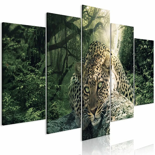 Paris Prix Tableau 5 Panneaux Leopard Lying Wide Pale Green 100 x 200 cm