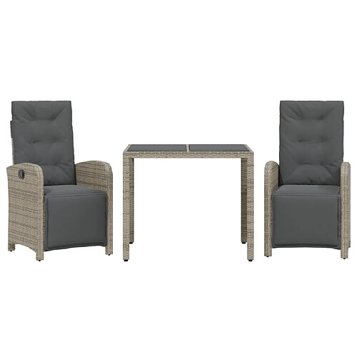 Maison Chic Ensemble de bistro 3 pcs avec coussins,Table + chaises + coussins de jardin gris résine tressée -GKD162804