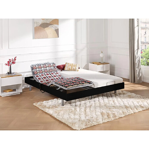 Vente-Unique Lit électrique de relaxation tout plots + matelas latex - 2 x 80 x 200 cm - Noir - CASSIOPEE III de DREAMEA