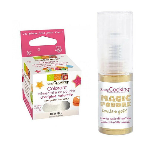 Scrapcooking Colorant alimentaire naturel en poudre Blanc + Poudre irisée dorée