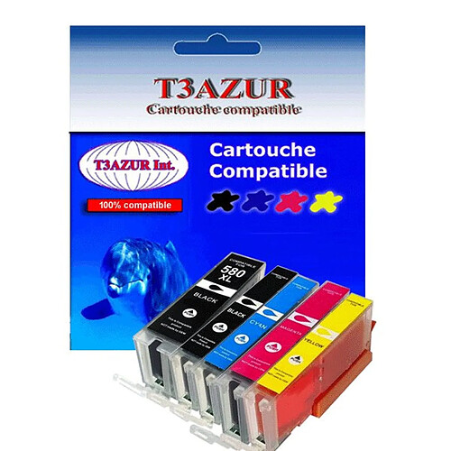 Lot de 5 Cartouches Compatibles pour Canon Pixma TS8251, TS8252 - T3AZUR