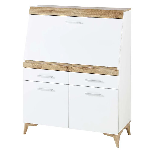 Pegane Table de bureau en MDF coloris Blanc, chêne - Longueur 98 x Hauteur 124 x profondeur 40 cm