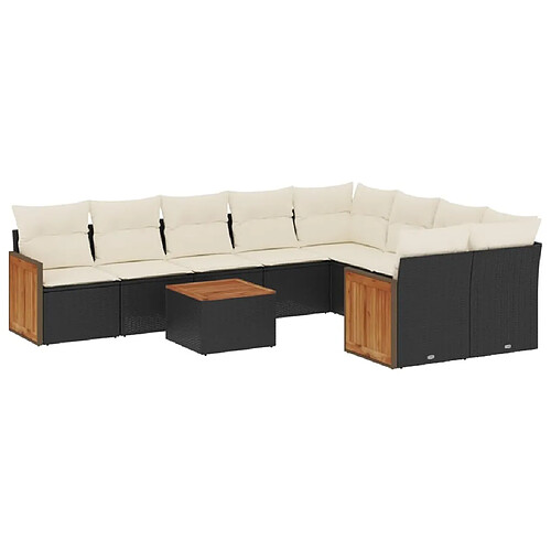 Maison Chic Salon de jardin 10 pcs avec coussins, Ensemble Tables et chaises d'extérieur noir résine tressée -GKD791668