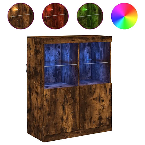 Maison Chic Commode Buffet - Meuble de rangement avec lumières LED chêne fumé 81x37x100 cm -GKD47075