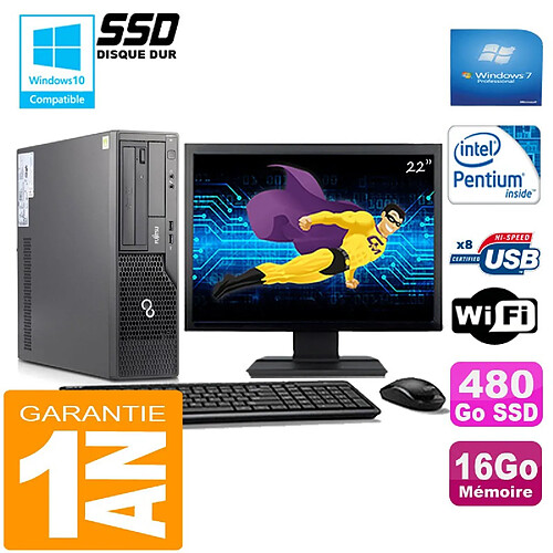 PC Fujitsu Esprimo E500 E85+ SFF G640 16Go Disque 480Go SSD Wifi W7 Ecran 22" · Occasion