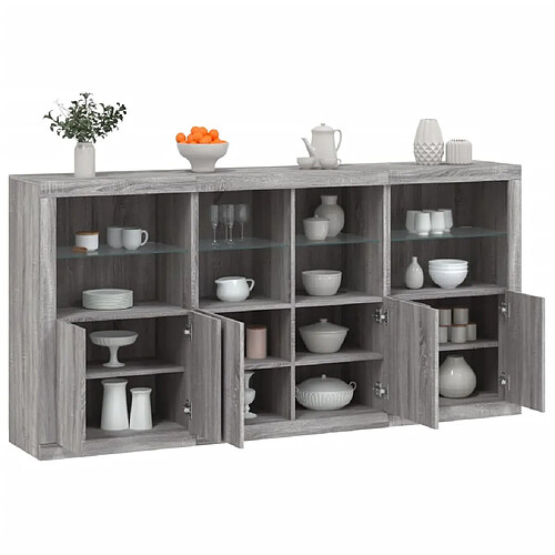 vidaXL Buffet avec lumières LED sonoma gris 202x37x100 cm