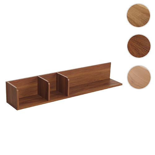 Mendler Etagère murale HWC-M48, Etagère suspendue Etagère en bois flottante, 3 compartiments en bois massif de manguier 20x120x21cm ~ aspect noyer