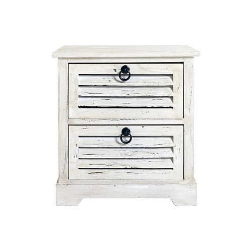 Mobili Rebecca Chevet Table de Nuit 2 Tiroirs Bois Blanc Vintage Shabby 45x40x27