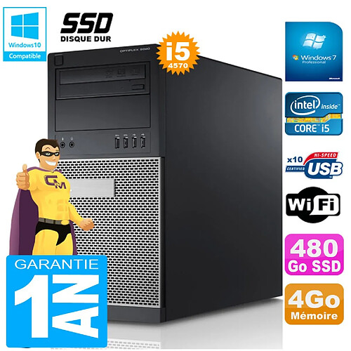 PC Tour DELL 9020 Core I5-4570 Ram 4Go Disque 480 Go SSD Graveur DVD Wifi W7 · Occasion