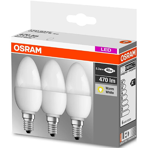 Lot de 3 ampoules LED flamme Osram 5,3W E14