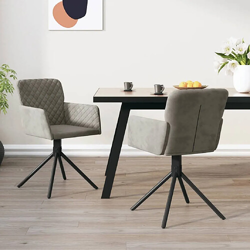 vidaXL Chaises pivotantes à manger lot de 2 Gris clair Velours