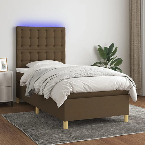 vidaXL Sommier à lattes de lit matelas et LED Marron foncé 100x200 cm