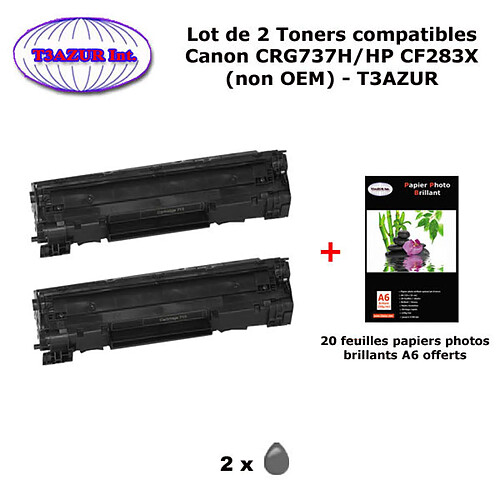 2 Toners génériques Canon CRG737H pour imprimante Canon LBP151dw, MF210, MF211, MF212, MF216, MF216n CRG 737 +20f PPA6 -T3AZUR