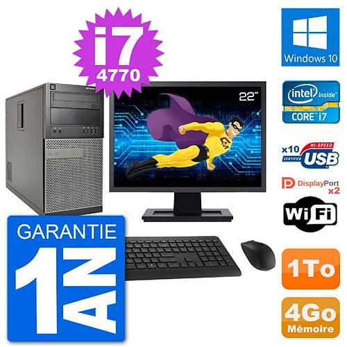 PC Tour Dell 7020 Ecran 22" Intel i7-4770 RAM 4Go Disque 1To Windows 10 Wifi · Occasion